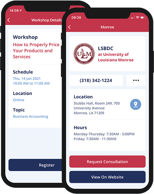 Louisiana SBDC App Screens