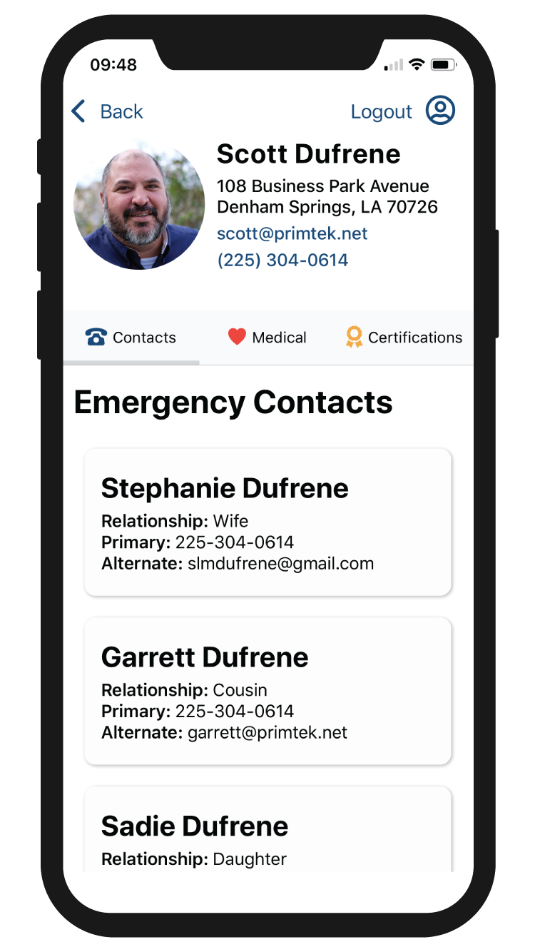 Snap ICE Emergency Contacts Screenshot